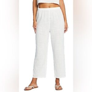 XHILARATION Women's Juniors Wide Leg Cropped Pom Pom Trim Cover Up White Pants M